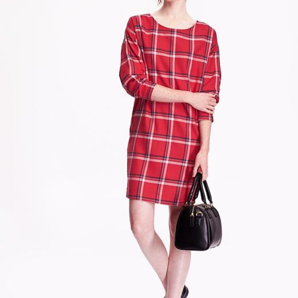 OLD NAVY PLAID RED DRESS SIZE L PETITE NWT